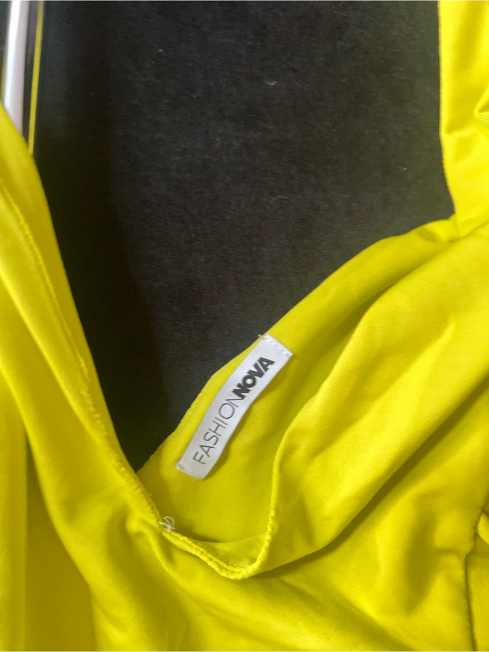 Fashion Nova Bright Yellow V-Neck Satin Dress with Fringe Straps - Picture 6 of 7
